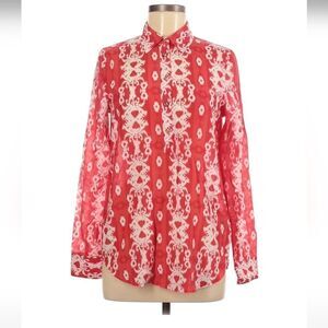 C. Wonder Ikat Print Buttondown Blouse Red White Size Small Women's